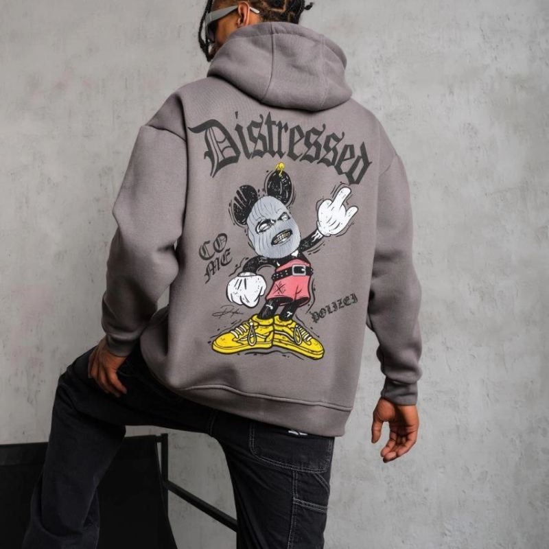Erkek 3 İplik Pamuklu Kapüşonlu Kanguru Cepli Sweatshirt Hoodie -  Gri