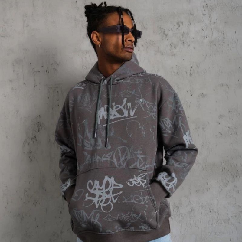 Erkek 3 İplik Pamuklu Kapüşonlu Kanguru Cepli Sweatshirt Hoodie -  Gri