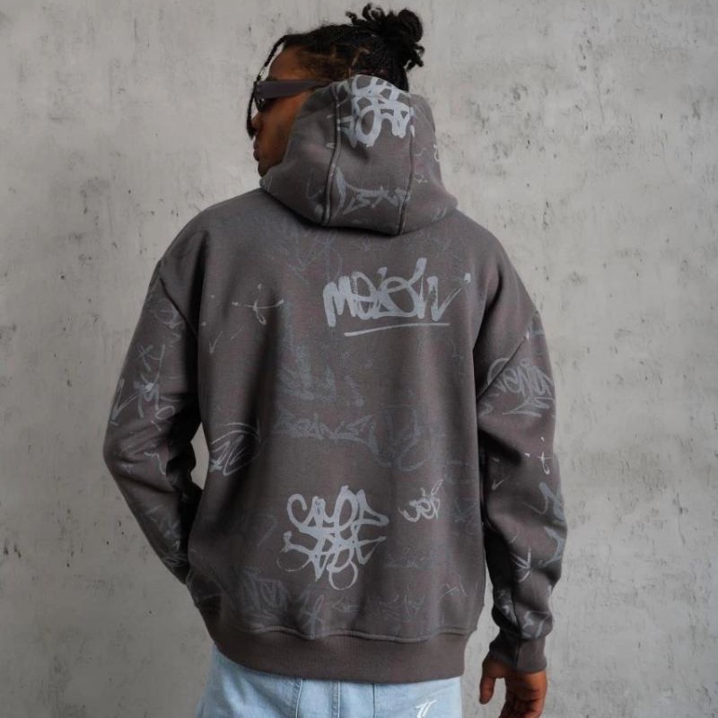 Erkek 3 İplik Pamuklu Kapüşonlu Kanguru Cepli Sweatshirt Hoodie -  Gri
