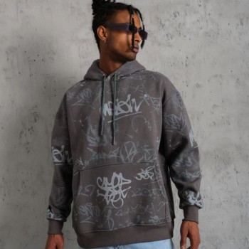 Erkek 3 İplik Pamuklu Kapüşonlu Kanguru Cepli Sweatshirt Hoodie -  Gri