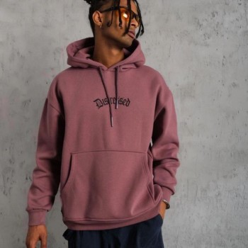 Erkek 3 İplik Pamuklu Kapüşonlu Kanguru Cepli Sweatshirt Hoodie - Gül Kurusu