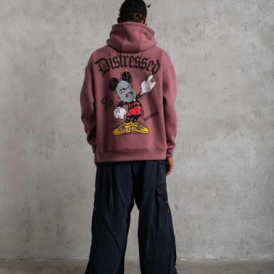 Erkek 3 İplik Pamuklu Kapüşonlu Kanguru Cepli Sweatshirt Hoodie - Gül Kurusu