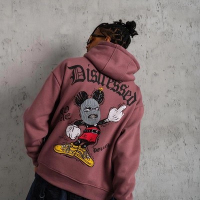 Erkek 3 İplik Pamuklu Kapüşonlu Kanguru Cepli Sweatshirt Hoodie - Gül Kurusu
