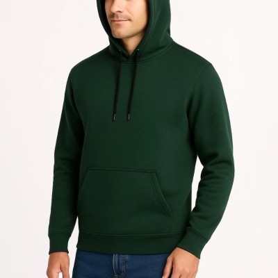 Erkek 3 İplik Pamuklu Kapüşonlu Kanguru Cepli SweatShirt hoodie - Haki