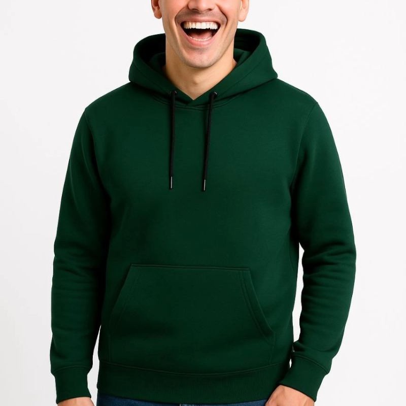 Erkek 3 İplik Pamuklu Kapüşonlu Kanguru Cepli SweatShirt hoodie - Haki