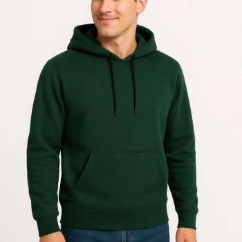 Erkek 3 İplik Pamuklu Kapüşonlu Kanguru Cepli SweatShirt hoodie - Haki