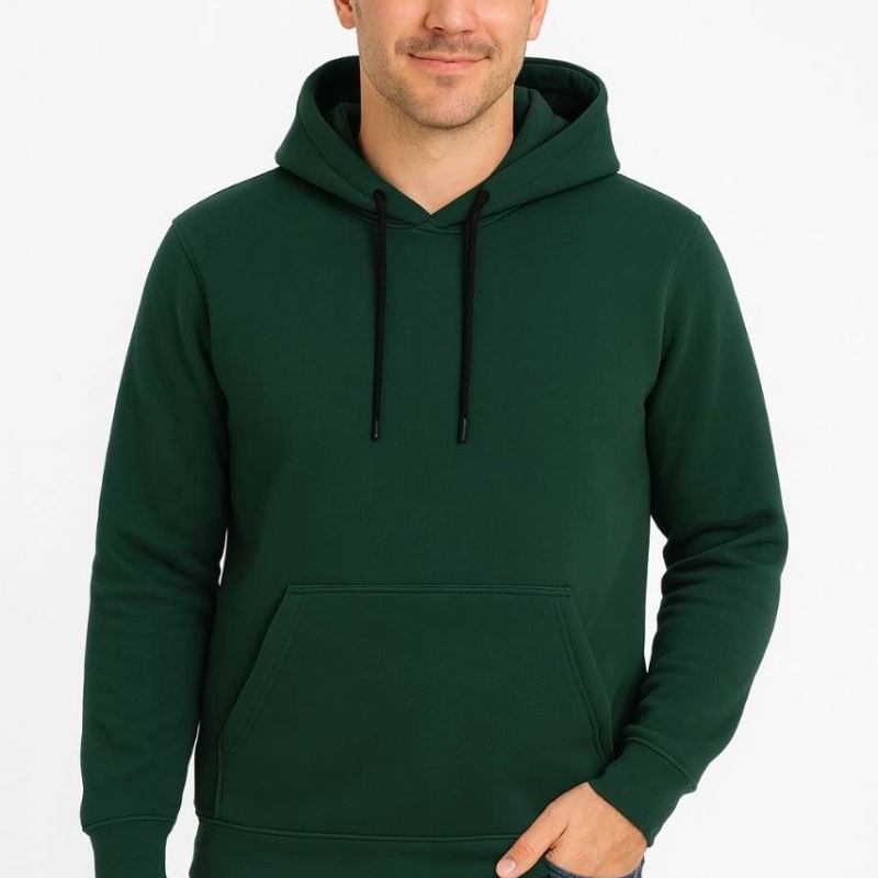 Erkek 3 İplik Pamuklu Kapüşonlu Kanguru Cepli SweatShirt hoodie - Haki