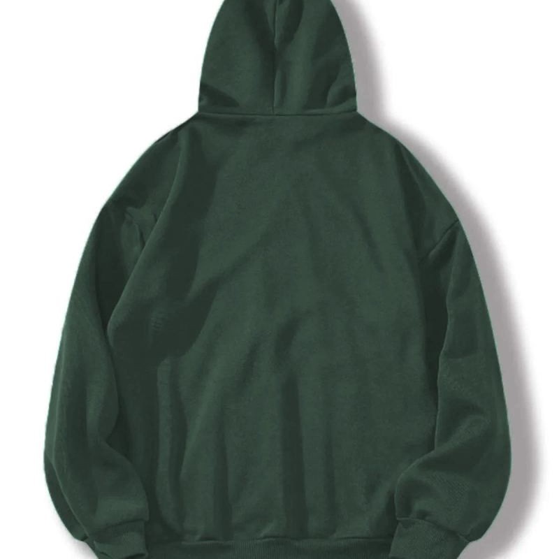 Erkek 3 İplik Pamuklu Kapüşonlu Kanguru Cepli Sweatshirt Hoodie -  Koyu Yeşil