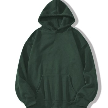 Erkek 3 İplik Pamuklu Kapüşonlu Kanguru Cepli Sweatshirt Hoodie -  Koyu Yeşil