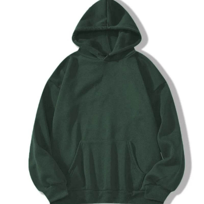 Erkek 3 İplik Pamuklu Kapüşonlu Kanguru Cepli Sweatshirt Hoodie -  Koyu Yeşil