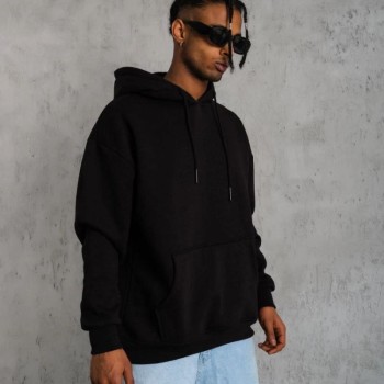 Erkek 3 İplik Pamuklu Kapüşonlu Kanguru Cepli Sweatshirt Hoodie -  Siyah