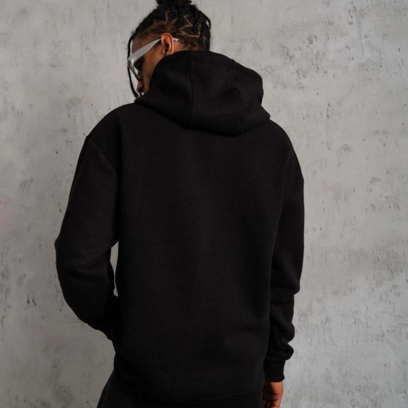 Erkek 3 İplik Pamuklu Kapüşonlu Kanguru Cepli Sweatshirt Hoodie -  Siyah