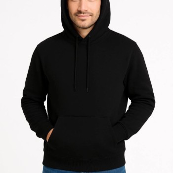 Erkek 3 İplik Pamuklu Kapüşonlu Kanguru Cepli SweatShirt hoodie - Siyah