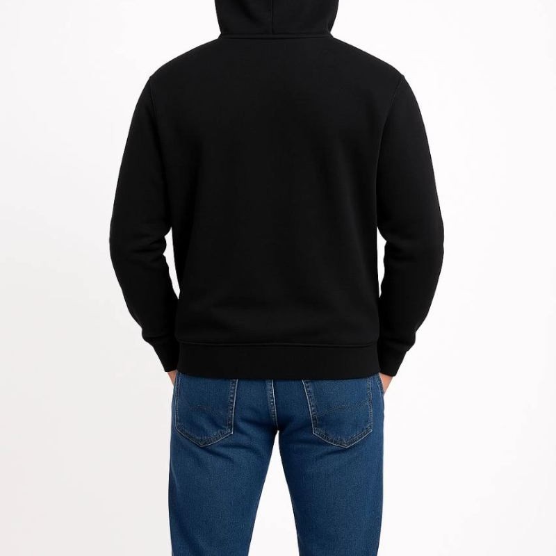 Erkek 3 İplik Pamuklu Kapüşonlu Kanguru Cepli SweatShirt hoodie - Siyah