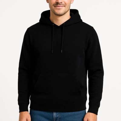 Erkek 3 İplik Pamuklu Kapüşonlu Kanguru Cepli SweatShirt hoodie - Siyah