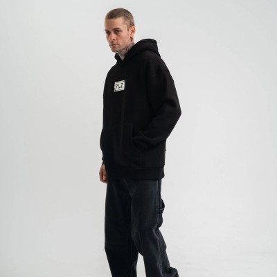 ERKEK 3 İplik Pamuklu Kapüşonlu Patchli Nakışlı Hoodie SweatShirt - Siyah