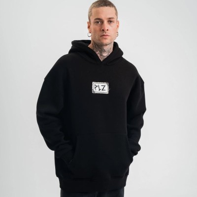 ERKEK 3 İplik Pamuklu Kapüşonlu Patchli Nakışlı Hoodie SweatShirt - Siyah