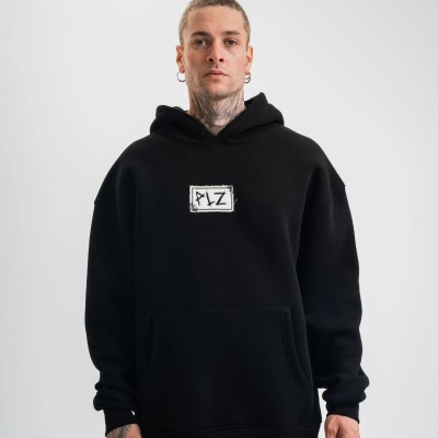 ERKEK 3 İplik Pamuklu Kapüşonlu Patchli Nakışlı Hoodie SweatShirt - Siyah