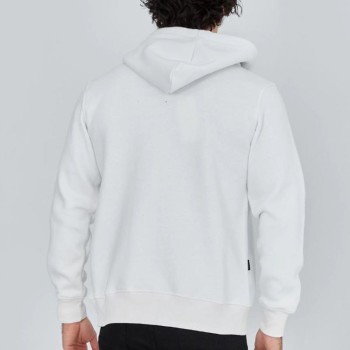 Erkek 3 İplik Pamuklu Kapüşonlu Tam Fermuarlı Cepli Hoodie Sweatshirt - Beyaz