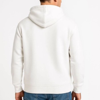 Erkek 3 İplik Pamuklu Kapüşonlu Tam Fermuarlı Cepli Hoodie Sweatshirt - Beyaz