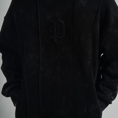 ERKEK 3 iplik Pamuklu Kapüşonlu Yıkamalı Nakışlı Hoodie SweatShirt - Siyah