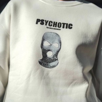 Erkek 3 iplik pamuklu Kışlık Bisiklet Yaka Baskılı SweatShirt - Beyaz