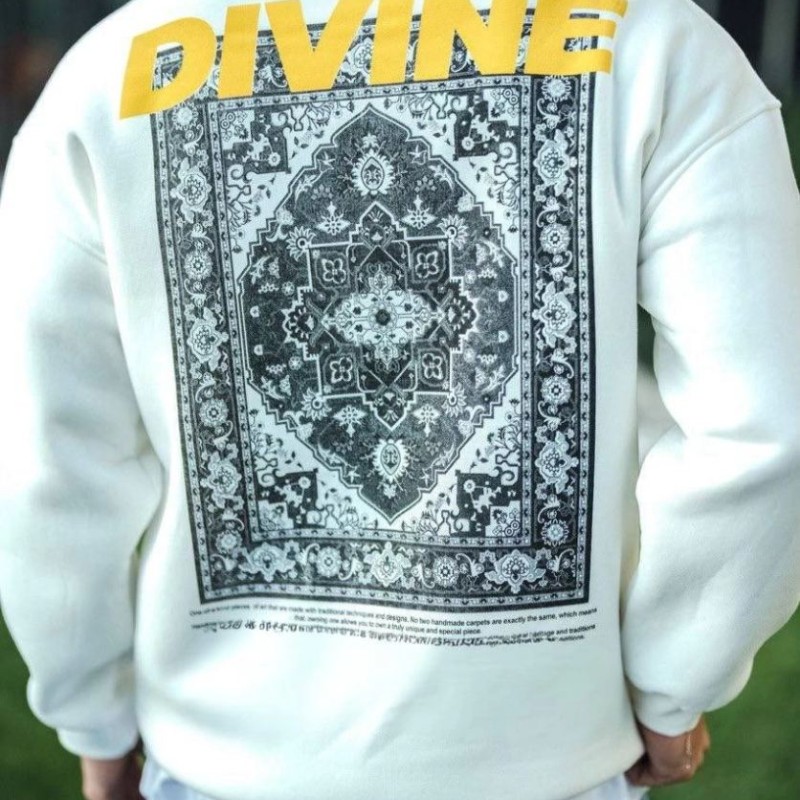 Erkek 3 iplik pamuklu Kışlık Bisiklet Yaka Baskılı SweatShirt - Beyaz