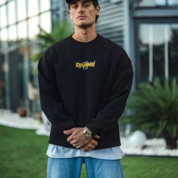 Erkek 3 iplik pamuklu Kışlık Bisiklet Yaka Baskılı SweatShirt - Siyah