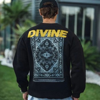 Erkek 3 iplik pamuklu Kışlık Bisiklet Yaka Baskılı SweatShirt - Siyah
