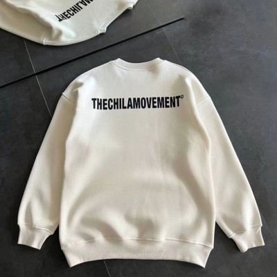 Erkek 3 iplik pamuklu Kışlık Bisiklet Yaka Oversize Baskılı SweatShirt - Beyaz