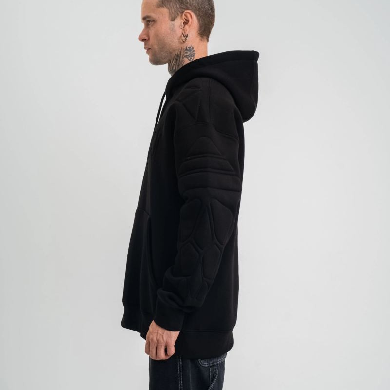 Erkek 3 İplik Pamuklu Oversize Kapüşonlu Nakışlı Hoodie SweatShirt - Siyah