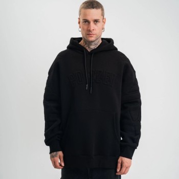 Erkek 3 İplik Pamuklu Oversize Kapüşonlu Nakışlı Hoodie SweatShirt - Siyah