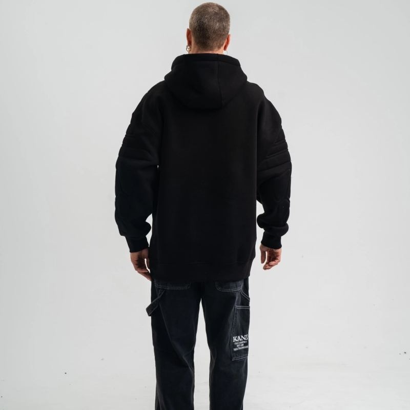 Erkek 3 İplik Pamuklu Oversize Kapüşonlu Nakışlı Hoodie SweatShirt - Siyah