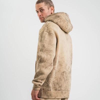 ERKEK 3 iplik Pamuklu Oversize Kapüşonlu Yıkamalı Hoodie SweatShirt - Bej