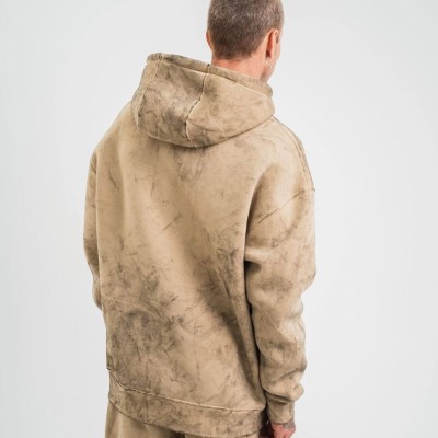 ERKEK 3 iplik Pamuklu Oversize Kapüşonlu Yıkamalı Hoodie SweatShirt - Bej