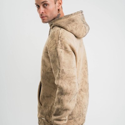 ERKEK 3 iplik Pamuklu Oversize Kapüşonlu Yıkamalı Hoodie SweatShirt - Bej
