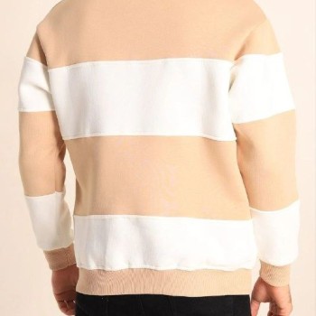 Erkek 3 iplik pamuklu Parçalı Bisiklet Yaka SweatShirt - Bej