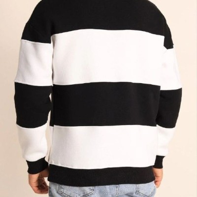 Erkek 3 iplik pamuklu Parçalı Bisiklet Yaka SweatShirt - Siyah