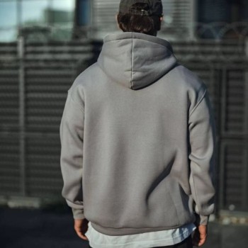 Erkek 3 İplik Penye Kapüşonlu Basic SweatShirt Hoodie - Boyalı Gri
