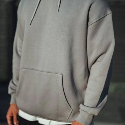 Erkek 3 İplik Penye Kapüşonlu Basic SweatShirt Hoodie - Boyalı Gri