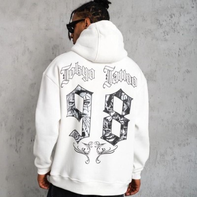 Erkek 98 Baskılı Kapşonlu 3 iplik pamuklu Sweatshirt hoodie - Beyaz