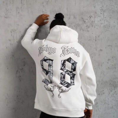 Erkek 98 Baskılı Kapşonlu 3 iplik pamuklu Sweatshirt hoodie - Beyaz