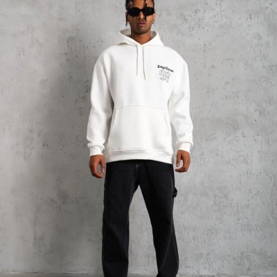 Erkek 98 Baskılı Kapşonlu 3 iplik pamuklu Sweatshirt hoodie - Beyaz