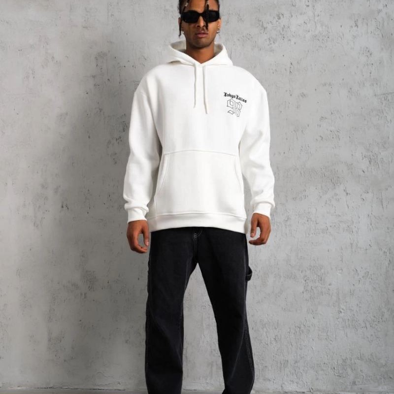 Erkek 98 Baskılı Kapşonlu 3 iplik pamuklu Sweatshirt hoodie - Beyaz