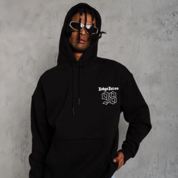 Erkek 98 Baskılı Kapüşonlu 3 iplik pamuklu hoodie Sweatshirt - Siyah