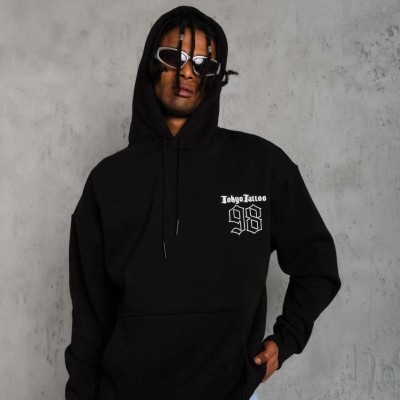 Erkek 98 Baskılı Kapüşonlu 3 iplik pamuklu hoodie Sweatshirt - Siyah
