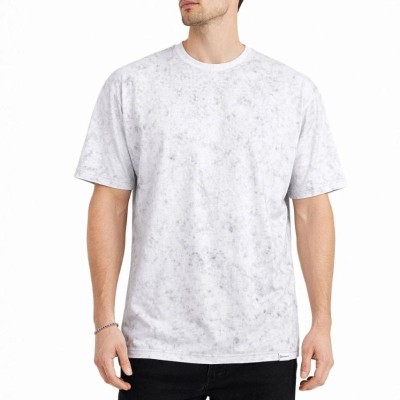 Erkek Asit Yıkama Bisiklet Yaka Kısa Kollu Oversize T-Shirt Tişört - Beyaz