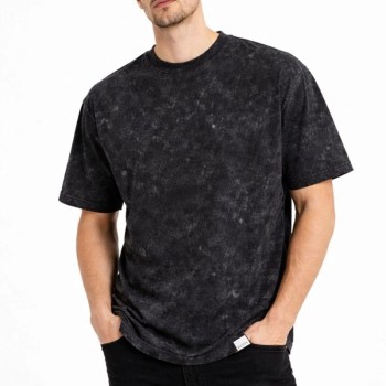 Erkek Asit Yıkama Bisiklet Yaka Kısa Kollu Oversize T-Shirt Tişört - Siyah
