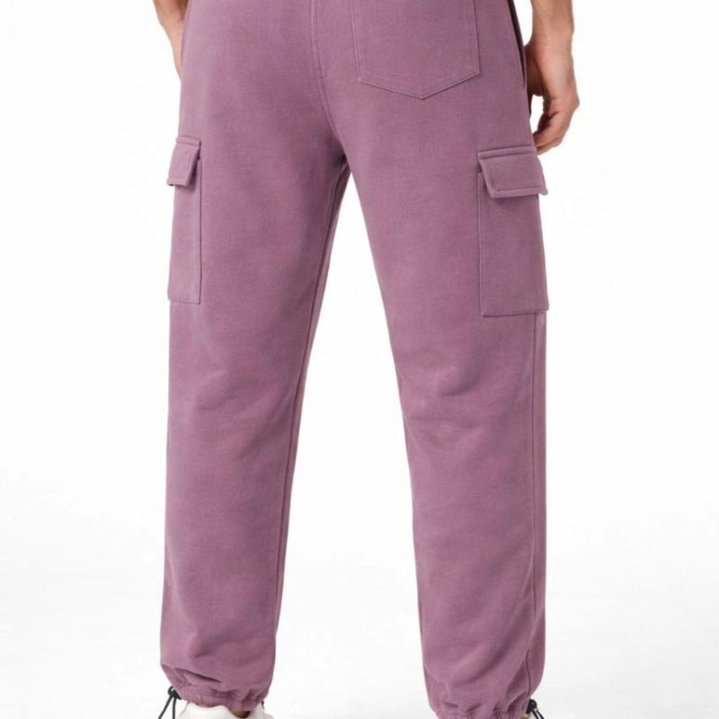 Erkek Baggy 3 İplik Kargo Cepli Eşofman Altı Ayarlanabilir Paça Pantolon - Gül Kurusu