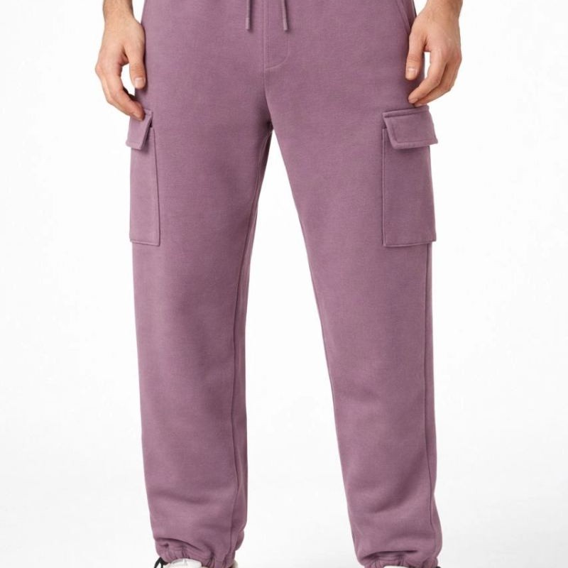 Erkek Baggy 3 İplik Kargo Cepli Eşofman Altı Ayarlanabilir Paça Pantolon - Gül Kurusu